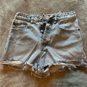 Zara high waisted raw hem button fly denim shorts